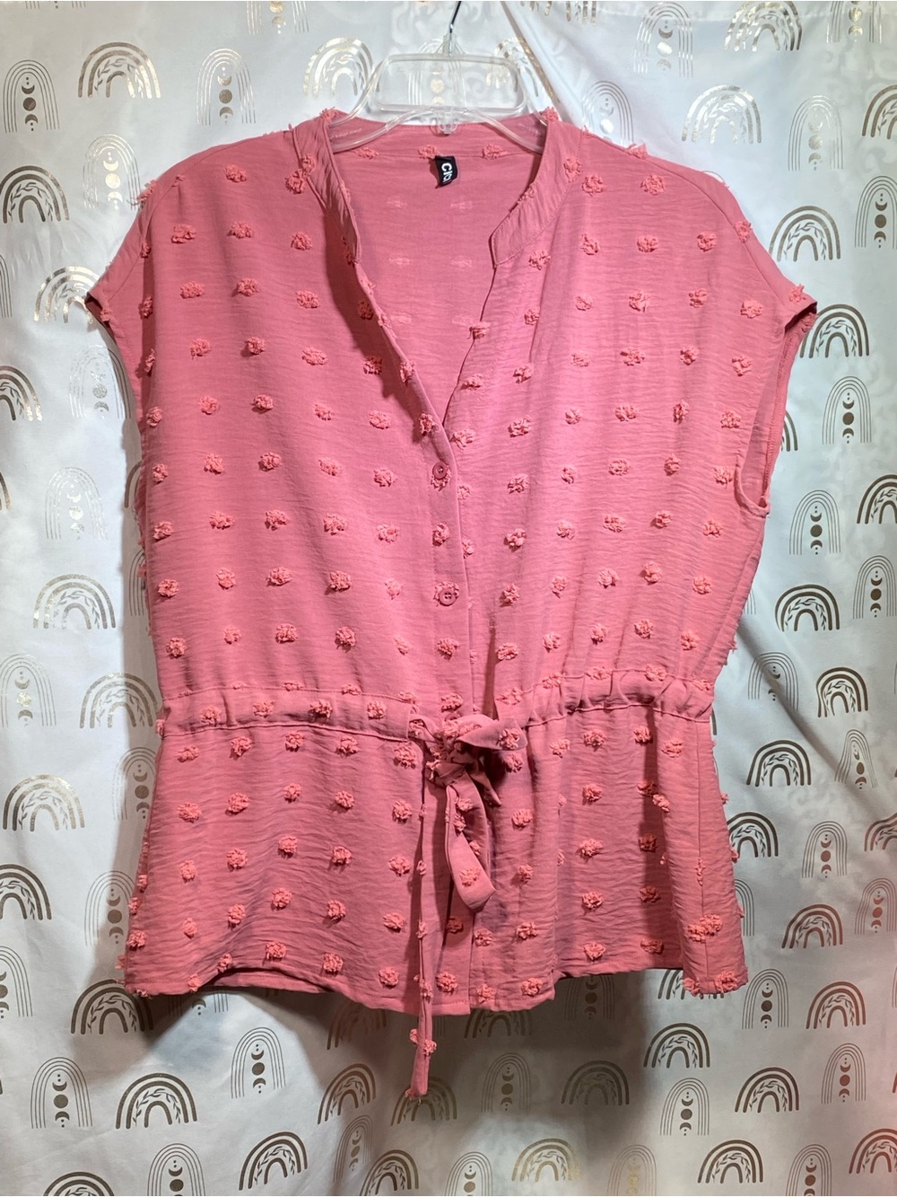 Women's Pink Tie-Waist Textured Blouse